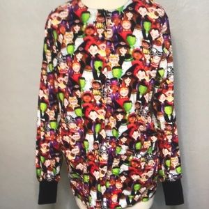 Landau Halloween long sleeve sorub top coat button front purple green